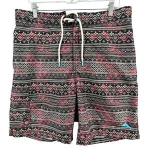 Tommy Bahama Swim Trunks Mens L Black Pink Hawaiian‎ Floral Beach Board Shorts